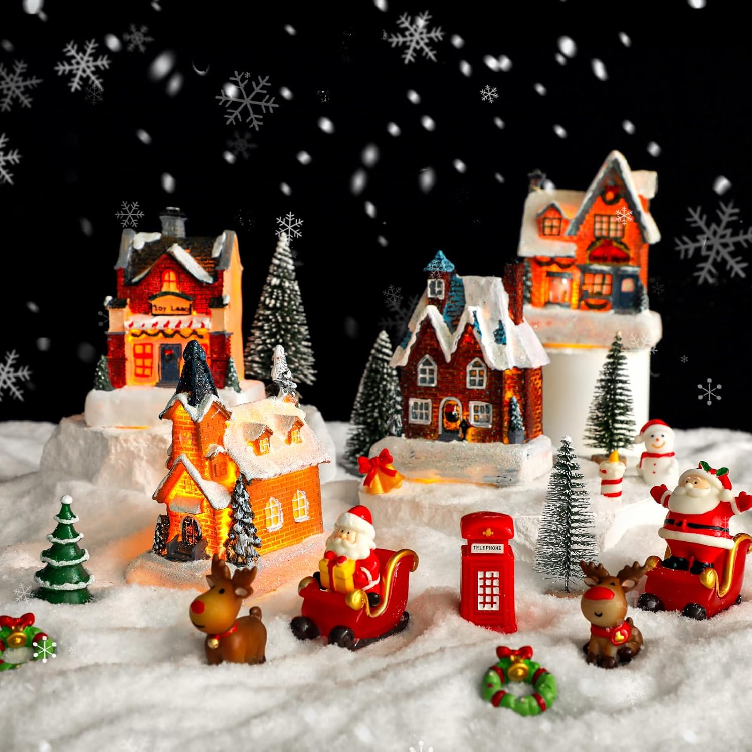 Regine Switzerland 24-Pcs Christmas Village Set - LED Light-Up Houses & Figurines for Festive Home Decor