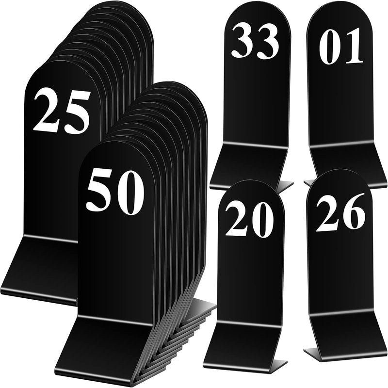 Remerry 50 Pcs Table Numbers 1-50 Acrylic Double Sided Number Cards for Restaurant Acrylic Tent Table Holders Tent Cards Wedding 2.36 x 6.3 Inch (White)