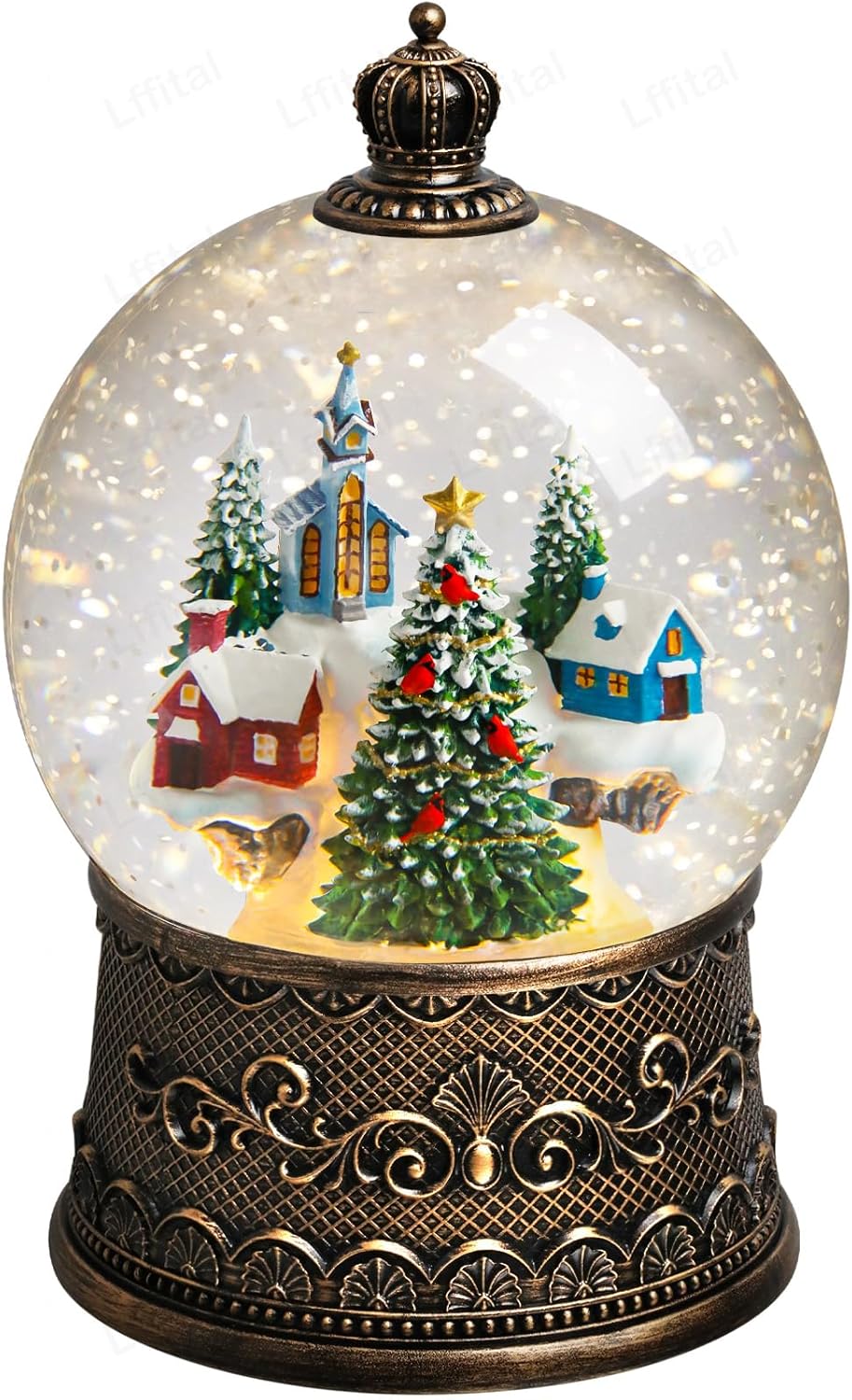 Regine Switzerland Christmas Snow Globe Lantern - Lighted Indoor Decorations with Music & Timer, Mountain Church Design