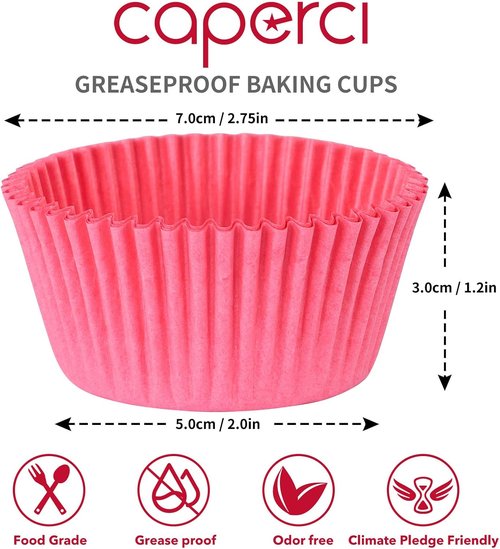 Caperci Pink Cupcake Muffin Liners - 500-Count Food Grade, No Smell & Grease-Proof Baking Cups
