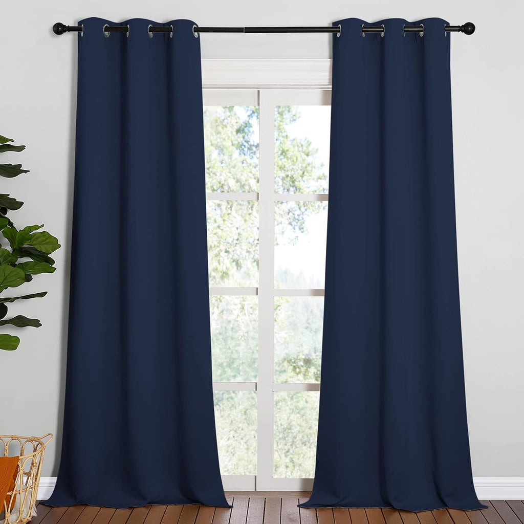NICETOWN Window Drapes - Long Grommet Top Curtains for Living Room | Navy, 42" Wide x 95" Long, 2 Pieces