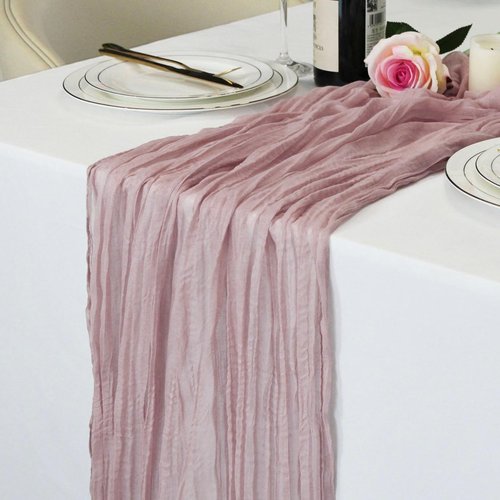 LuxeLouise Cheesecloth Table Runner - 120 Inch Chiffon Gauze for Elegant Table Decor | Dusty Pink, 2 Pack