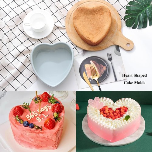 Silicone Heart Baking Pans, Non-Stick Cake Mold Set for Cheesecake and Brownies (3PCS - Pink & Gray)