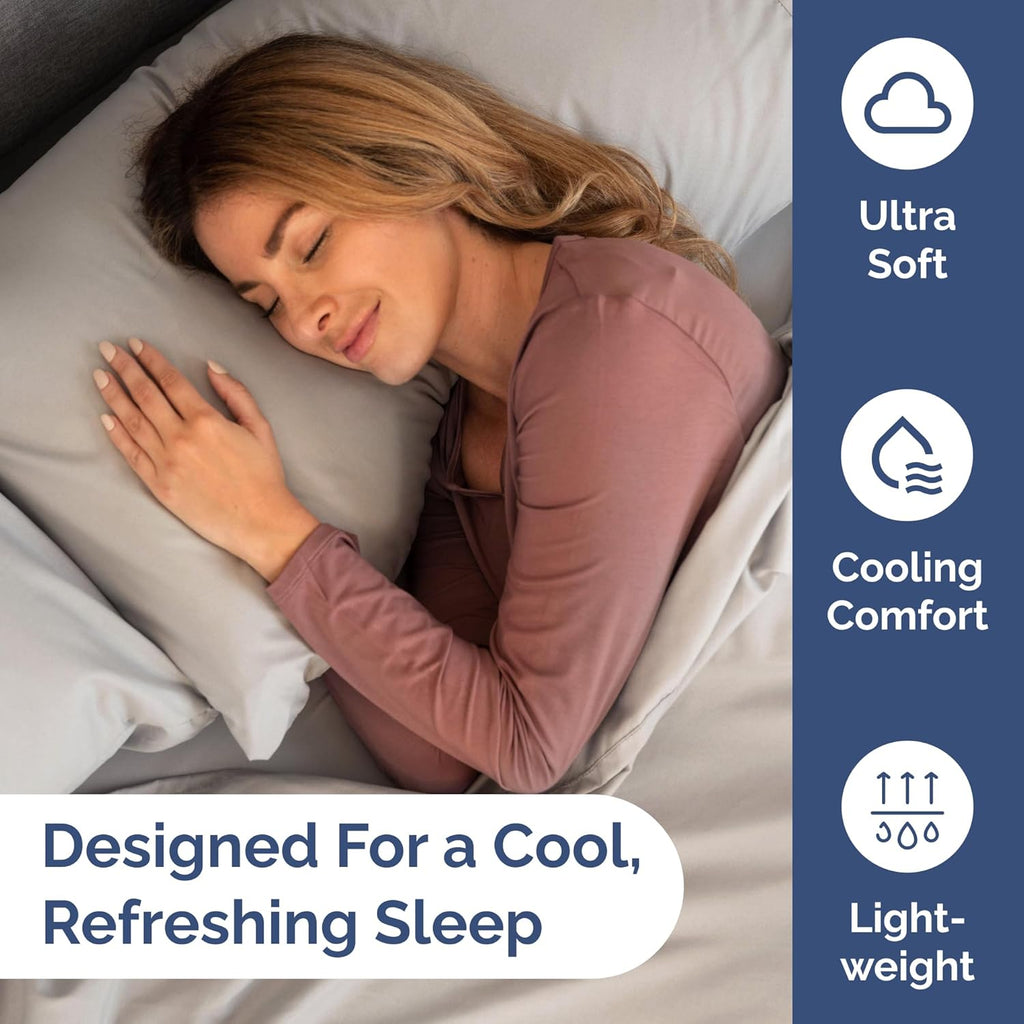 Skiennix Lightweight Queen Bed Sheet Set - Cooling & Breathable Bedding with Deep Pockets - Light Grey