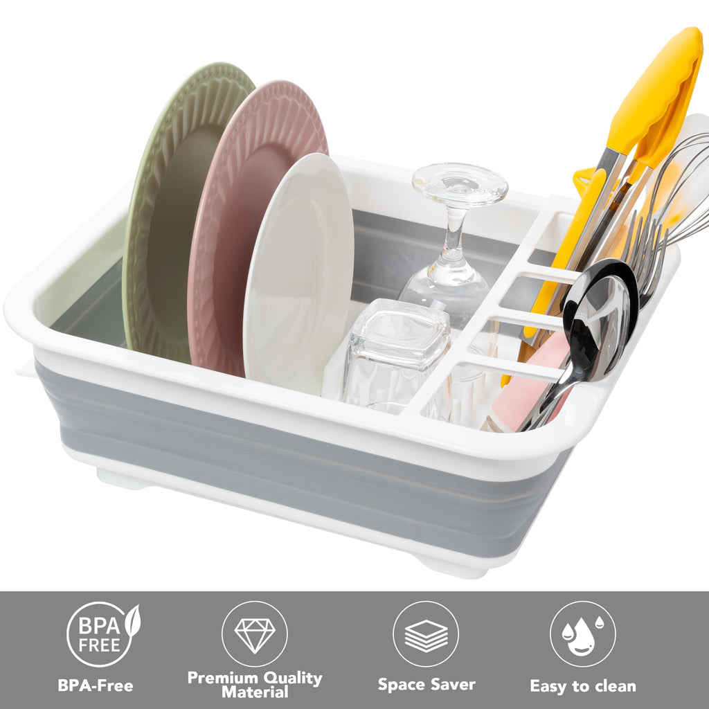 Tiawudi Collapsible Dish Drying Rack, Pop Up Dinnerware Drainer, Portable Plate Organizer for Kitchen RV Campers Travel Trailer, Space Saving Kitchen Storage Tray