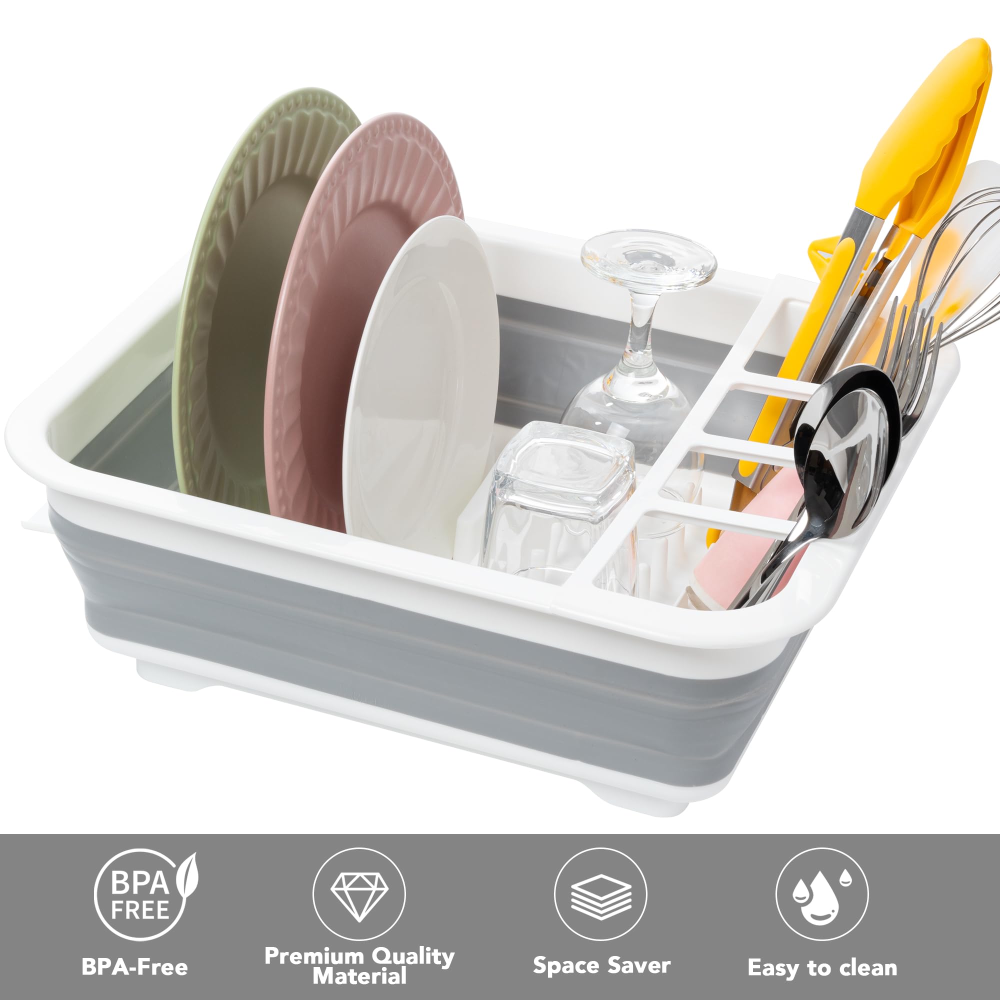 Tiawudi Collapsible Dish Drying Rack, Pop Up Dinnerware Drainer, Portable Plate Organizer for Kitchen RV Campers Travel Trailer, Space Saving Kitchen Storage Tray