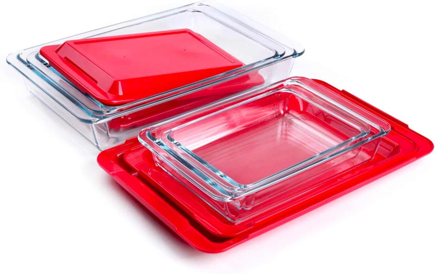 Tempered Glass Baking Pan Set by [Brand Name] - 8-Piece Set with BPA-Free Lids | Oven, Microwave & Dishwasher Safe - 1L to 4.2L Sizes