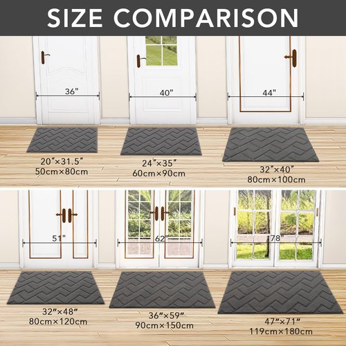 Hicorfe Indoor Doormat - Non-Slip, Washable, Absorbent Floor Mat | 20"x31.5" Grey Entryway Mat