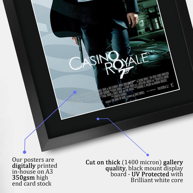 HWC Trading James Bond - Casino Royale Movie Poster Daniel Craig Signed 16 x 12 inch Framed Gift Printed Autograph Film Print Photo Picture Display - 16" x 12" Framed