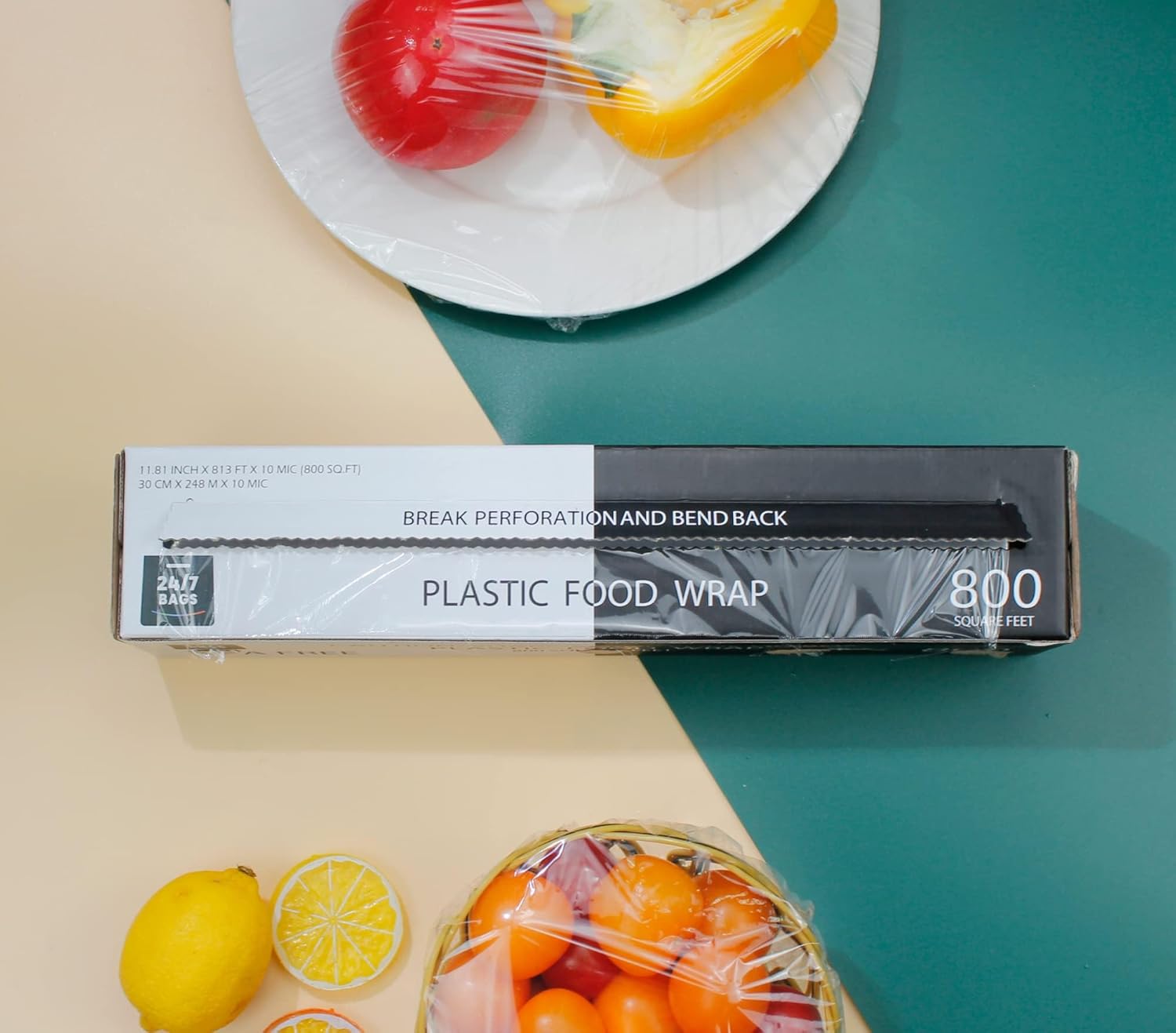 Plastic Food Wrap - BPA-Free, 800 SQ. FT. With Optional Slide Cutter | Extra Cling & No Mess