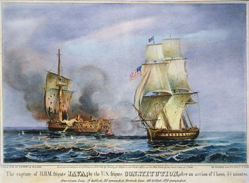 Uss Constitution Battle Nthe Engagement Between Uss Constitution And Hms Java In The South Atlantic 29 December 1812 American Lithograph 19Th Century Poster Print by (24 x 36)