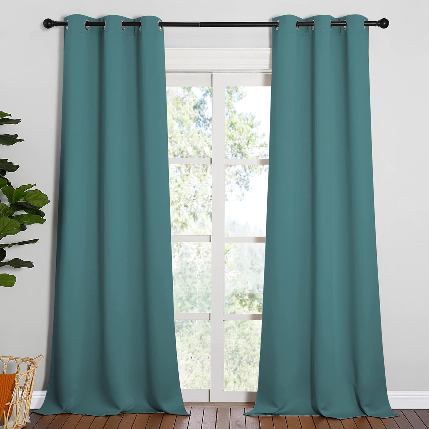 NICETOWN Blackout Patio Glass Door Panels - Privacy Curtains for Bedroom & Living Room | Sea Teal, 42" x 90" (1 Pair)
