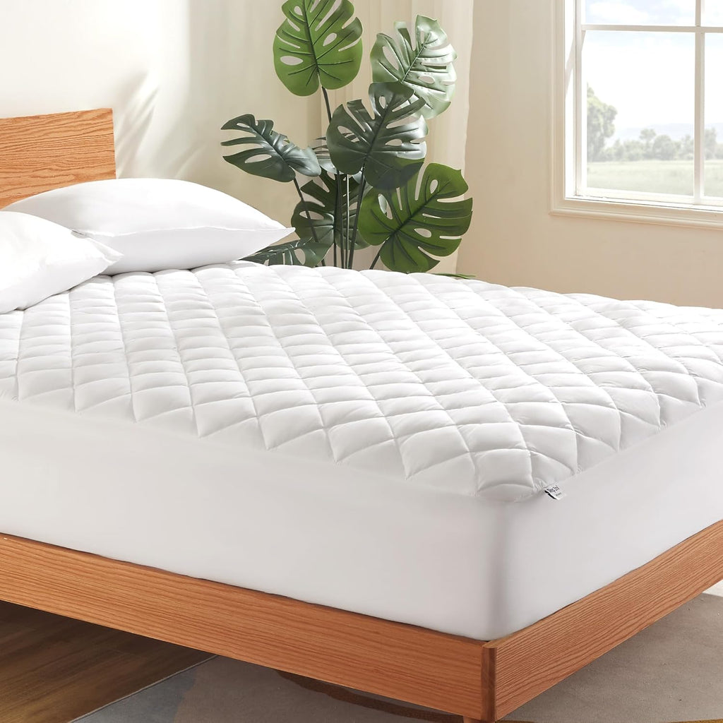 Sleep Zone Mattress Cover - Queen Size Quilted Fitted Protector | Deep Pocket Up to 21 Inches, Breathable White Topper (60x80)