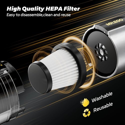 Mr. Ego Handheld Car Vacuum - Portable 4-in-1 Mini Vacuum with 18500Pa Suction & LED Light | Silver