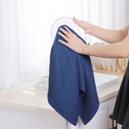 Homaxy 100% Cotton Waffle Weave Dish Towels - Ultra Soft & Absorbent | Quick Drying, 13x28 Inches, Navy Blue, 24-Pack