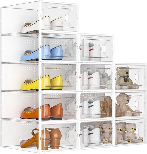 Kuject Shoe Storage Box - Large Crystal Clear Stackable Organizer | Space-Saving 12-Pack for Sneakers