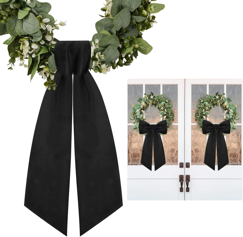 Regine Switzerland Black Wreath Sash - Elegant Linen Ribbon Bow for Front Door & Porch Decor