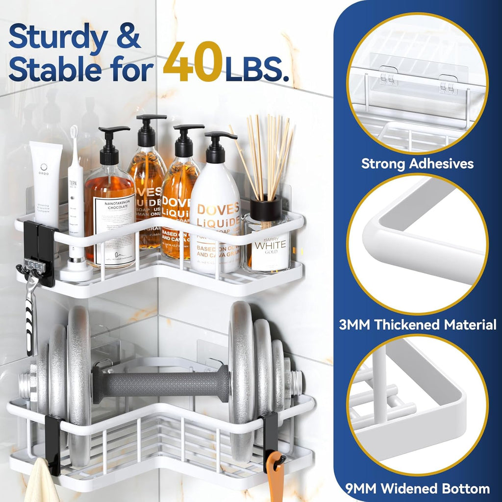 YASONIC Corner Shower Caddy - 5-Pack Rustproof Stainless Steel Organizer with Soap Holder | No Drilling, White