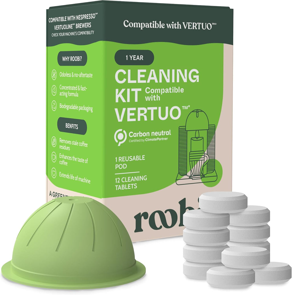Roobi Nespresso Vertuoline Cleaning Kit - 1 Reusable Pod & 12 Eco-Friendly Tablets | 1-Year Supply