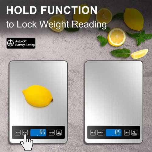 Fuzion Digital Kitchen Scale - 22lb Capacity, Rechargeable, Tare & PCS Functions | Tempered Glass & Stainless Steel