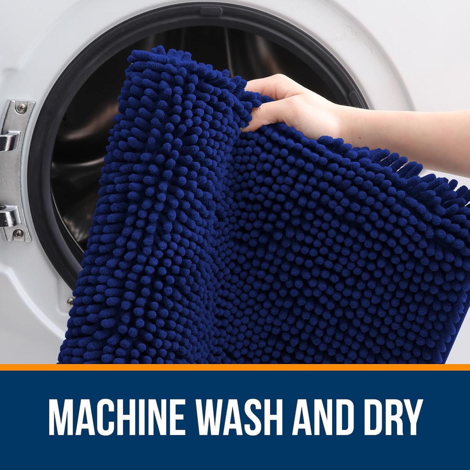 OLANLY Bathroom Runner Rugs - Extra Soft Chenille Bath Mat | Quick-Dry, Machine Washable, 70x24 Navy