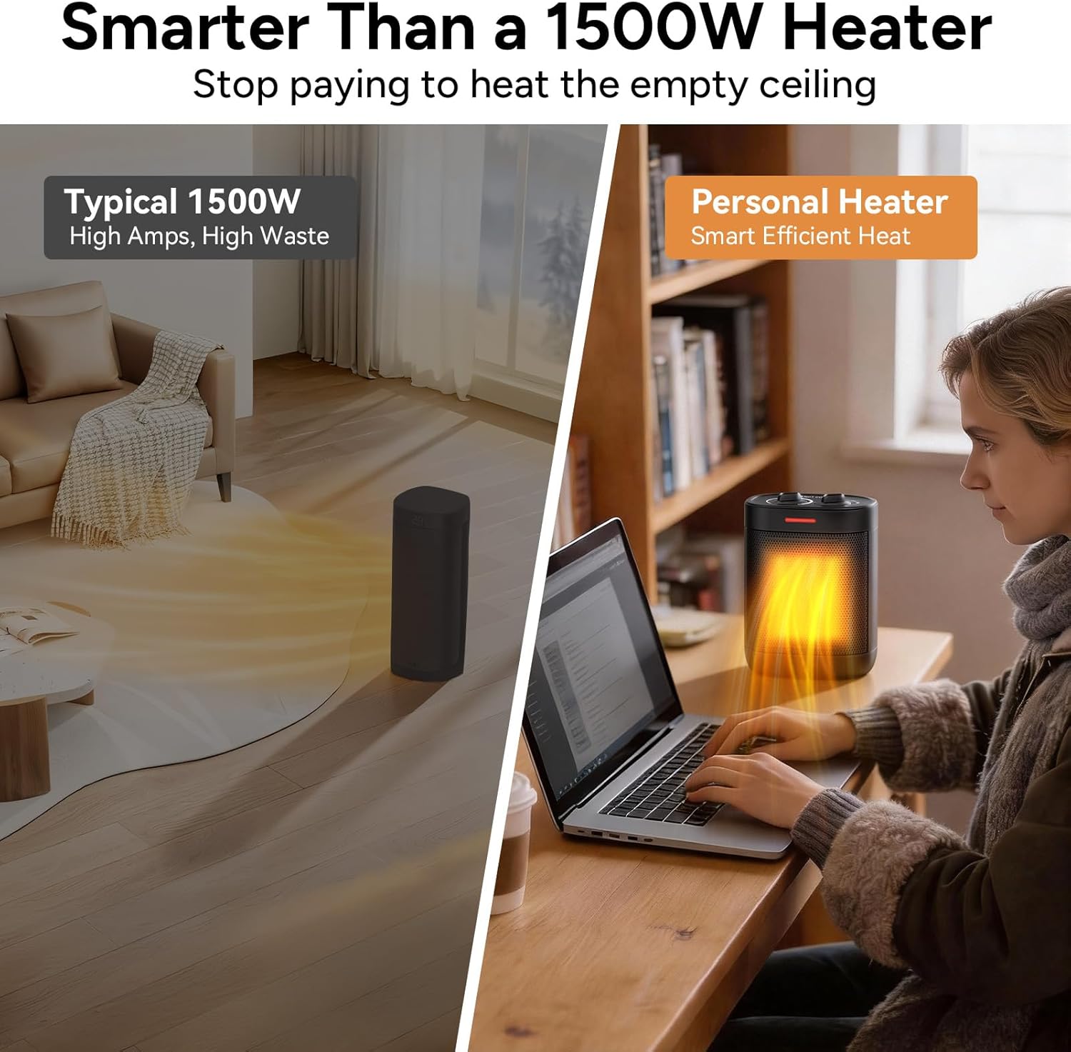 Pereysi Ceramic Personal Space Heater - Quiet 1000W/700W Electric Heater for Office & RV | Compact Design