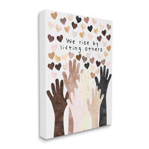 Stupell Industries We Rise by Lifting Others Quote Hands Hearts, Design by Erica Billups Canvas Wall Art, 24 x 30, White