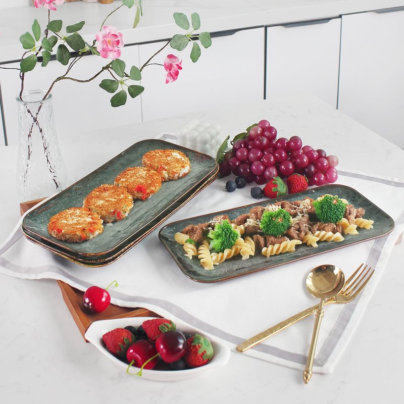 jinsongdafa Ceramic Serving Dinner Plate Set, 4-Piece for Main Meals, Tacos, Lunches, Snack, Platters - Microwave and Dishwasher Safe, Scratch Resistant, Kitchen Serving Dinnerware, Black 12.4 Inch