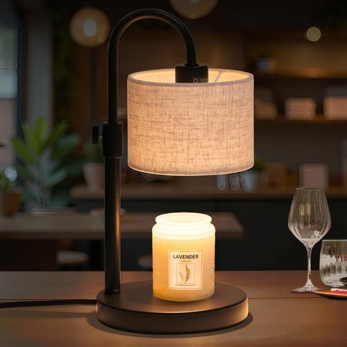 FINCMY Candle Warmer Lamp - Dimmable Wax Warmer with Timer & 2 Bulbs | Elegant Linen Design for Home Decor