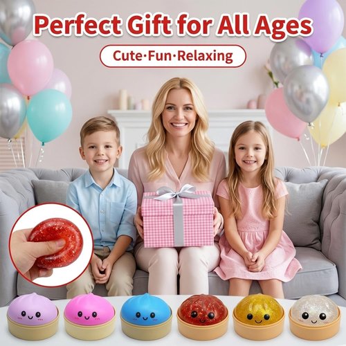 Dumpling Squishy | Glitter Dumplings Stress Balls - Colorful Fidget Sensory Toy for Easter Basket Stuffers