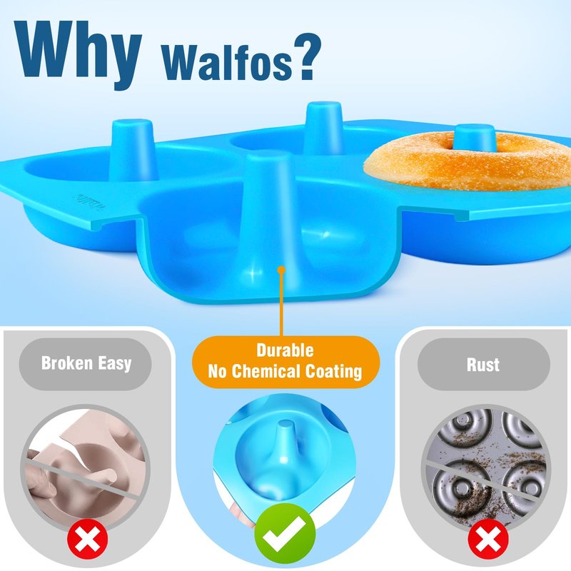 Walfos Full Size Silicone Donut Mold - 4In Donut Pan Big Size Non-Stick Donut Pan for Donut Cake Biscuit Bagels, Heat Resistant, BPA FREE and Dishwasher Safe(4Pack)