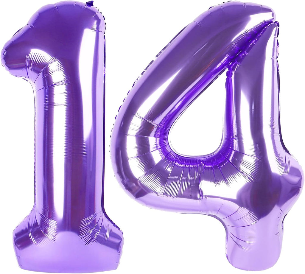 Purple Number 14 Balloon - 40 Inch Birthday Decoration for 14th Year Celebrations