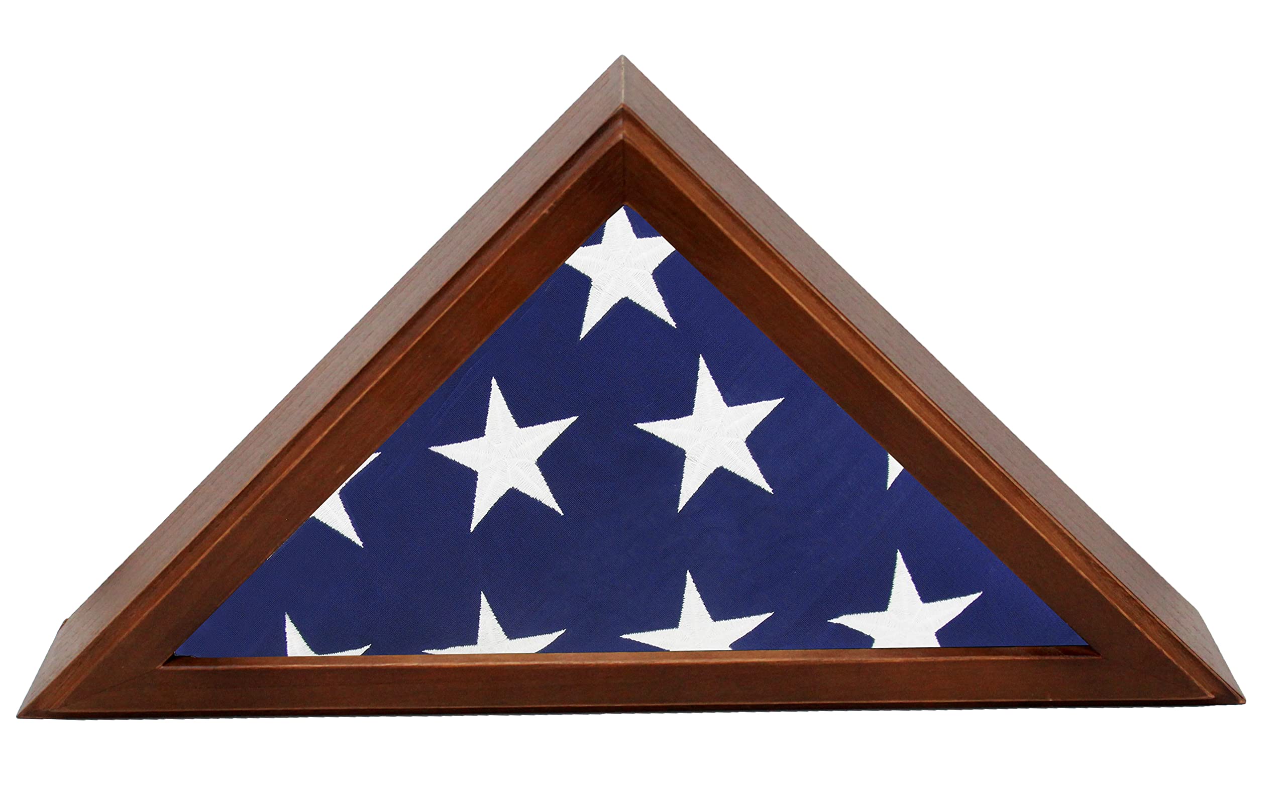 American Flag Rustic Brown Display Case - Wood Frame Fits 5x9.5' Folded Flag - Veteran Burial Memory - Glass Front