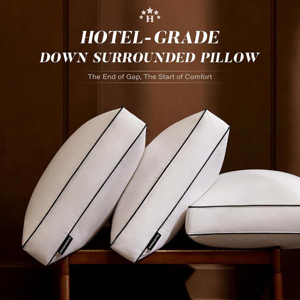 Regine Switzerland Goose Feather Down Pillows - Plush Queen Size Set of 2 for Side & Back Sleepers | 20x30 in.