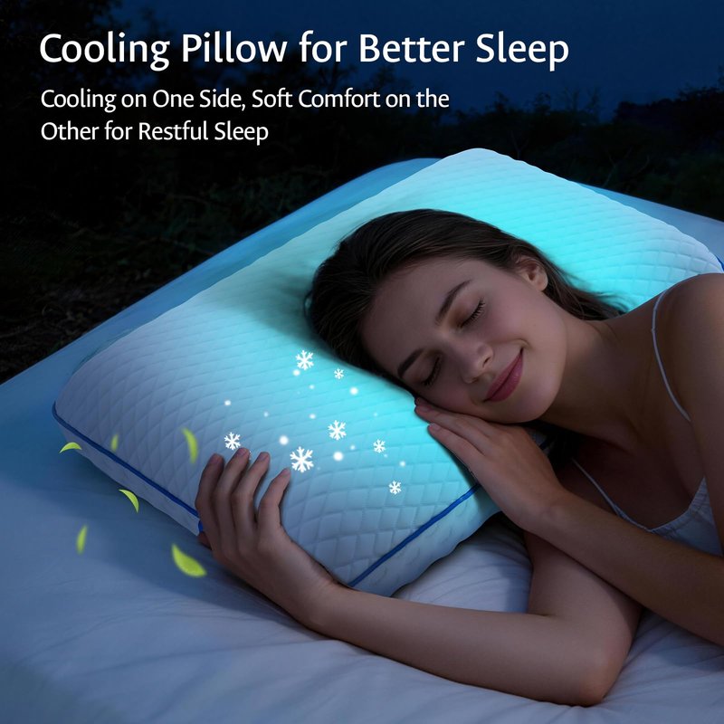 Cooling Gel Memory Foam Pillows for Sleeping Standard Size, Bamboo Rayon Bed Pillow for Back Side Sleeper, Medium Firm Contoured Support for Neck Shoulder Pain Relief, Washable Breathable Dorm Twin XL