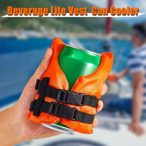 Rtteri 6 Pcs Life Vest Bottle Cooler Life Preserver Can Cover Beverage Jacket Cup Holder Wine Beer Drink Coat for Gift Holiday Vacation Beach Party(Orange, Yellow and Fluorescent Green)