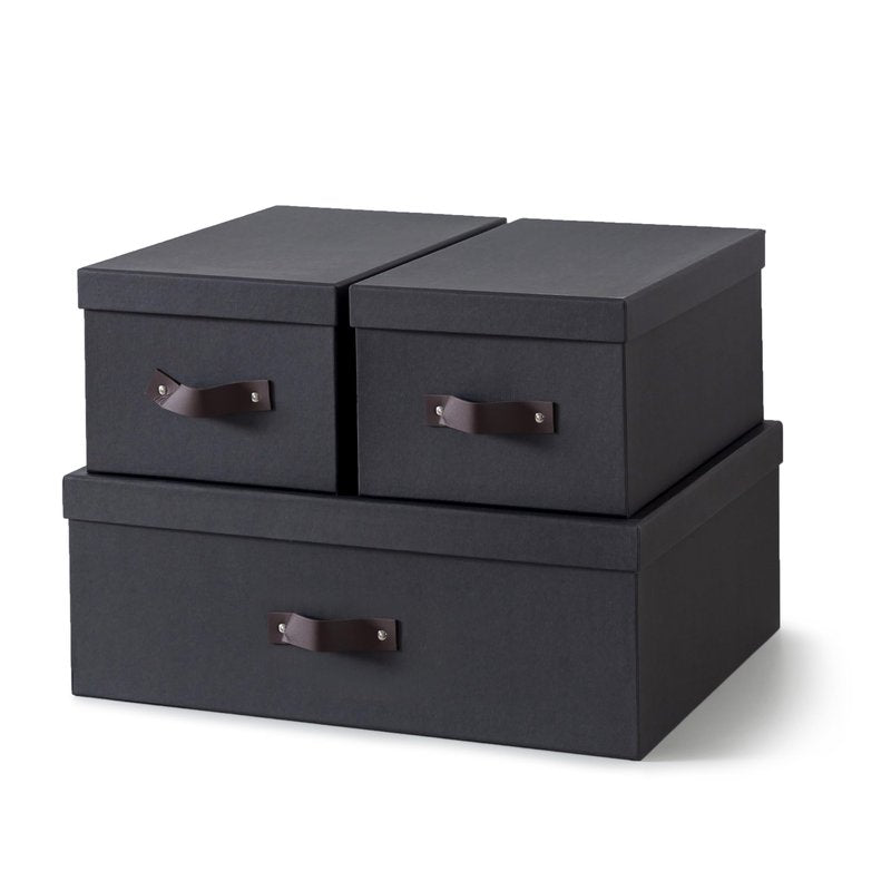 Soul & Lane Decorative Storage Boxes with Lids - Set of 3 (One Large and Two Medium), Sturdy Cardboard Organizers for Photos, Versatile Boxes with Handles for Office & Home, Dark Gray