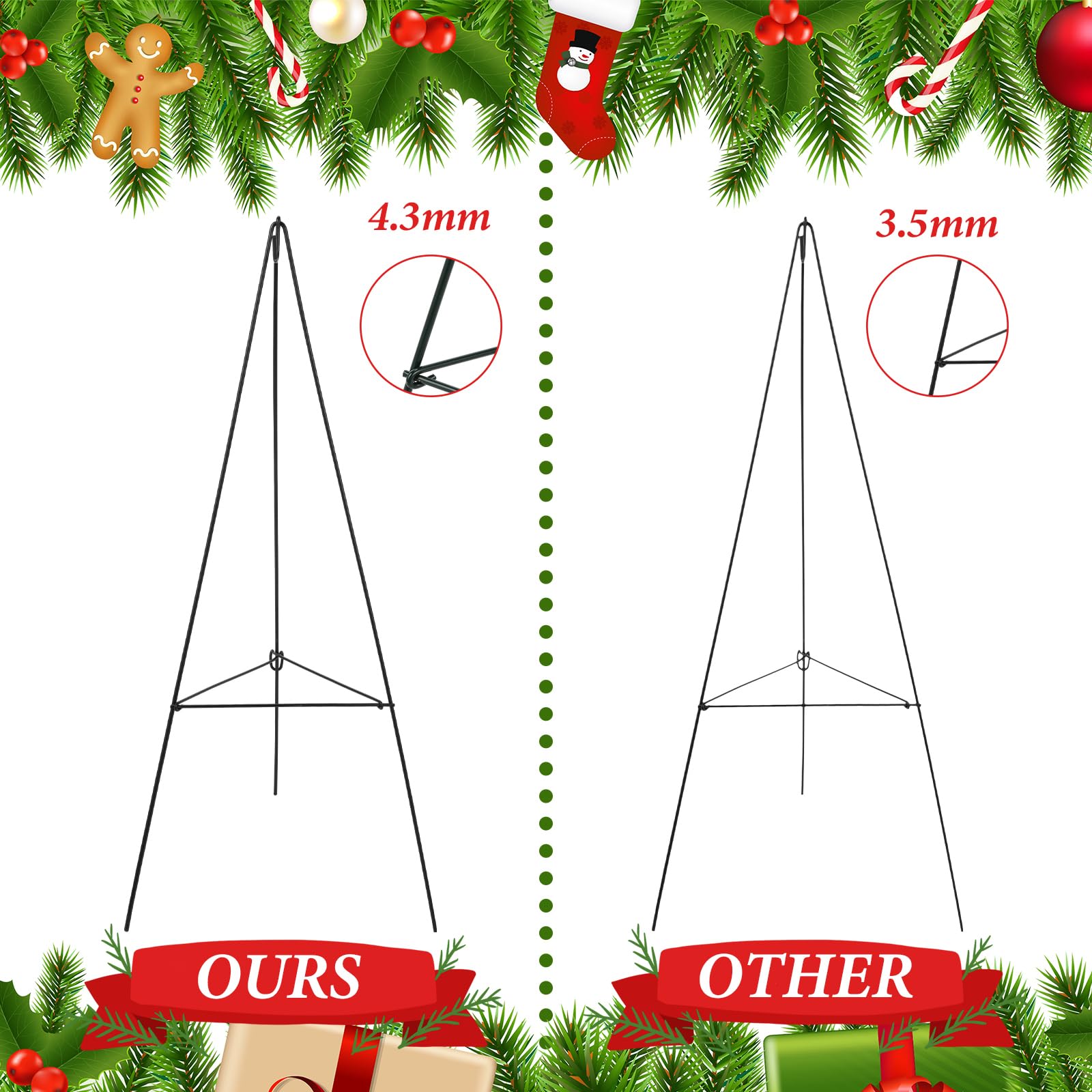 Soaoo Christmas Wreath Stand Christmas Wreath Holder Metal Easel for Cemetery Grave Flower Holder Gravestone Wreath Stand for Grave Marker Gravestone Flowers Decorations (4,30inch)