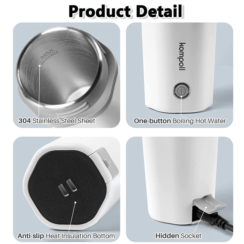 Electric Travel Kettle, Portable Electric Kettle, Mini Hot Water Boiler, Small Travel Tea Kettle Fast Boiling Water, One Cup Hot Water Maker, 350ml-White