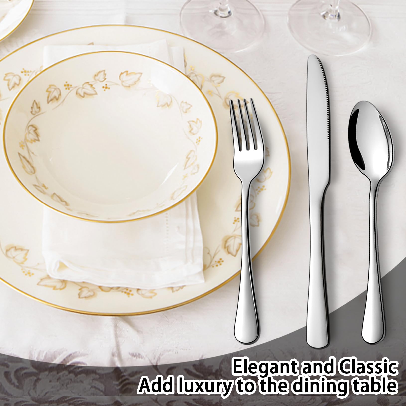 Suoundey Stainless Steel Flatware Set - Forks, Knives, and Spoons for Home and Restaurant Kitchen - Rust Resistant Cutlery Utensils (160, Silver)