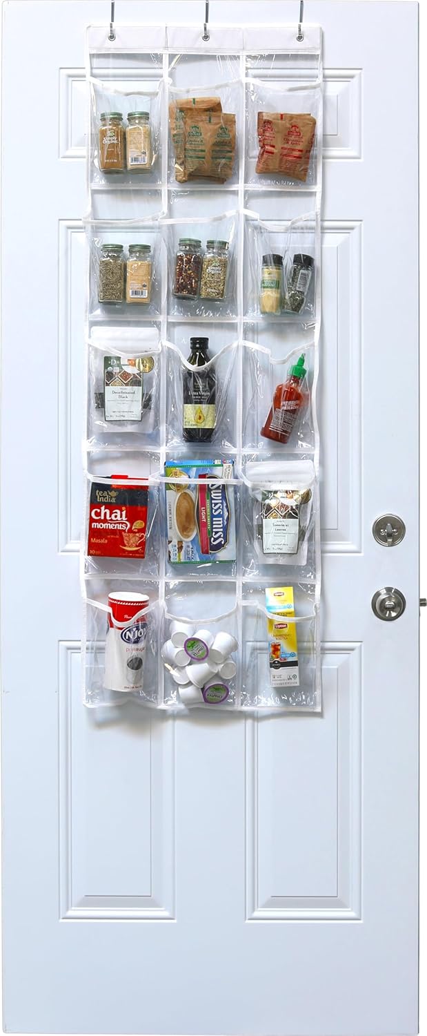 Simple Houseware Over The Door Pantry Organizer - 2-Pack Clear Storage with 15 Pockets (52" x 18")