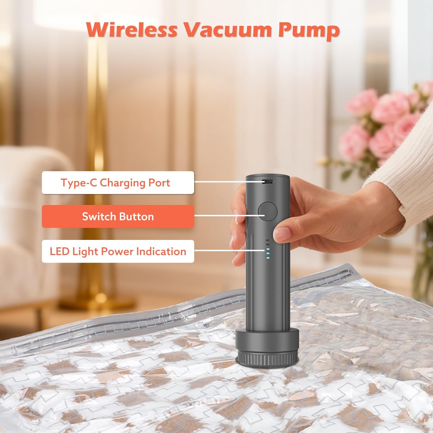 Skiennix Travel Vacuum Bags - Wireless Charging Air Pump Included | 15 Pack in 3 Sizes for Clothing Storage