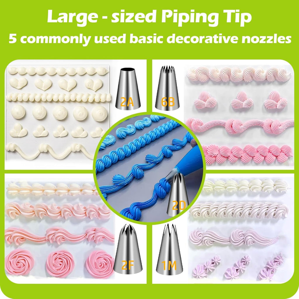 Suuker Large Piping Tips Set - Seamless Stainless Steel Cake Decorating Tips & Bags | Ideal for Cupcakes, Cakes, Cookies
