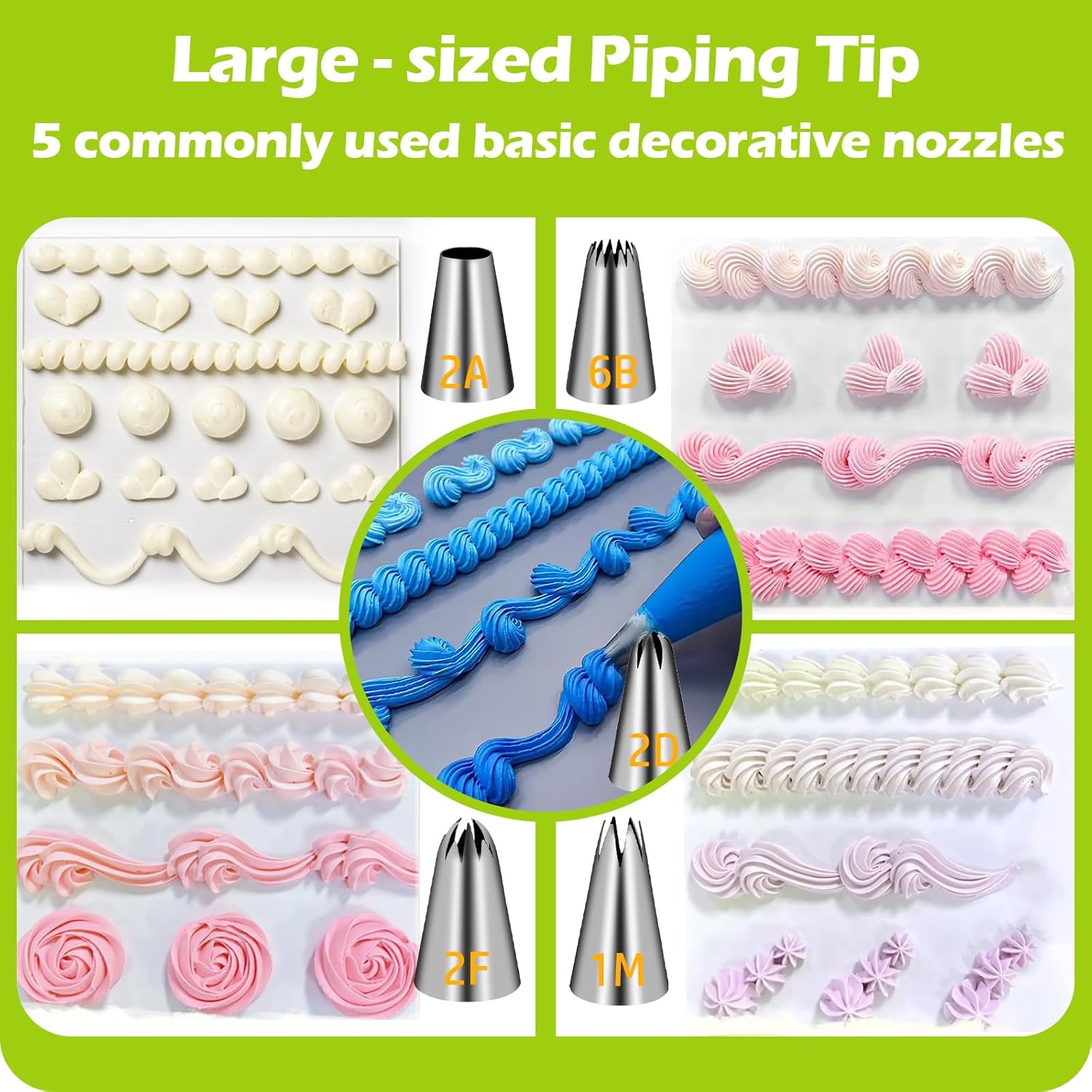 Suuker Large Piping Tips Set - Seamless Stainless Steel Cake Decorating Tips & Bags | Ideal for Cupcakes, Cakes, Cookies
