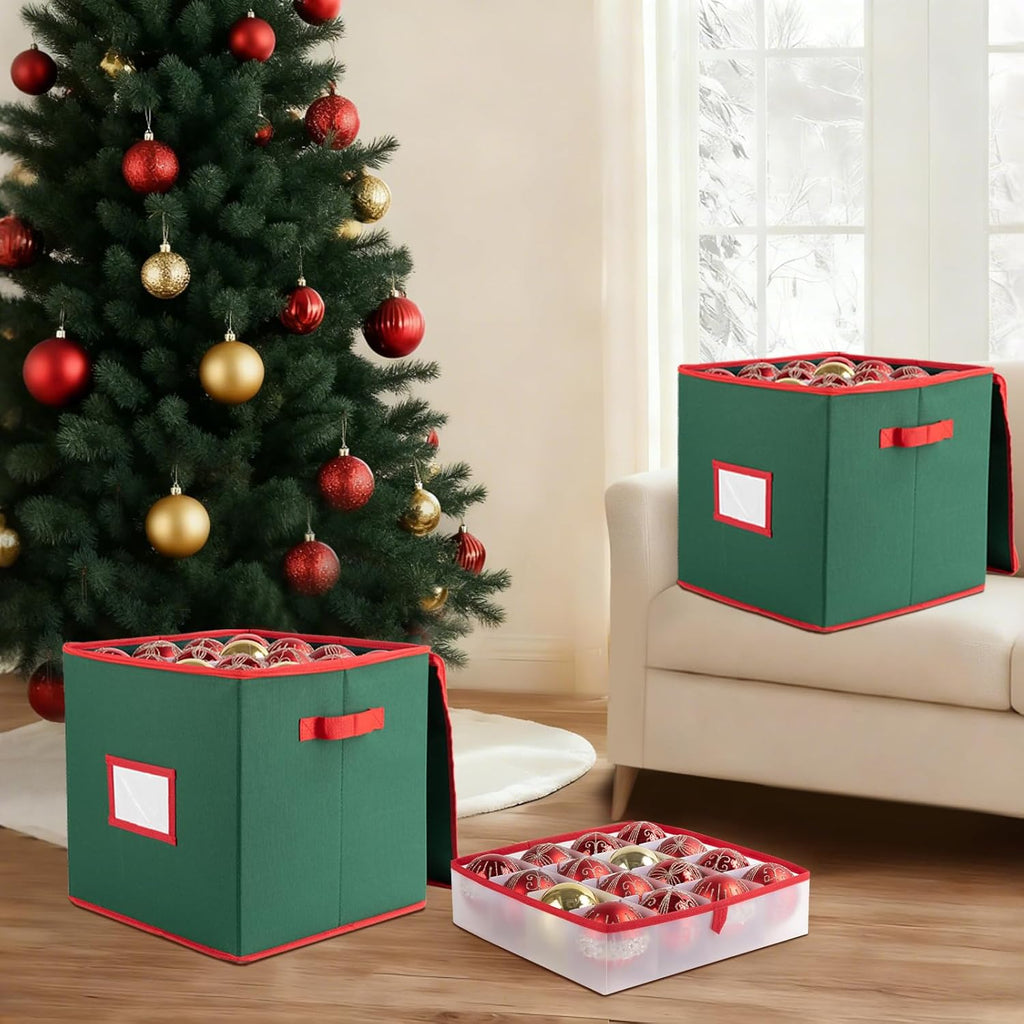 OIAHOMY Ornament Storage Box - 2 Pack Holds 64 Balls Each | Durable 600D Oxford Fabric - Green