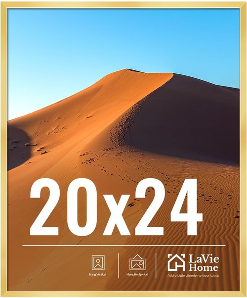 LaVie Home 20x24 Gold Picture Frame - HD Plexiglass Wall Display for Vertical or Horizontal Use