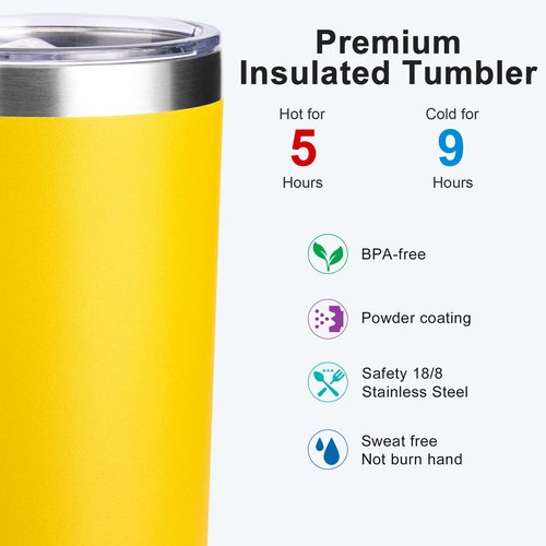koodee Coffee Tumbler with Straw and Lid-12 oz Skinny Tumbler Stainless Steel Double Wall Vacuum Insulated Tumbler Cup for Women -Spill Proof & Sweat-Free (Yellow)