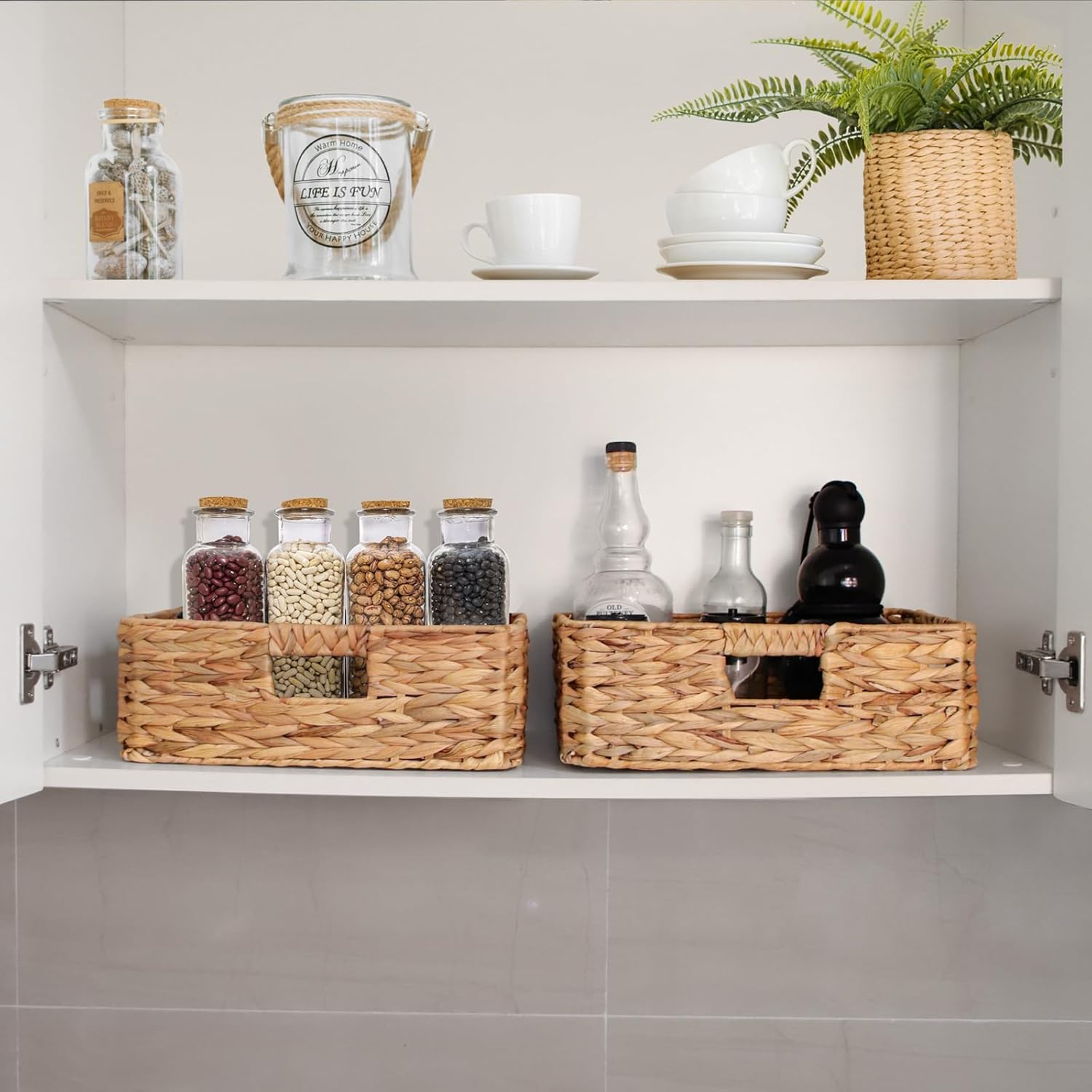 Water Hyacinth Storage Baskets by Rectangular | Woven Wicker Baskets for Shelves - 15.2” L x 12” W x 4.7” H