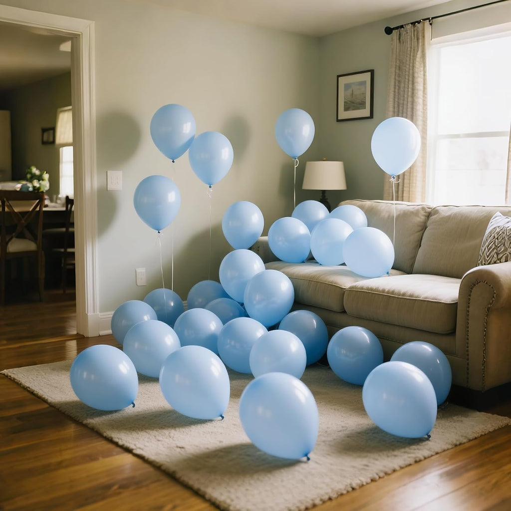 Skiennix Pastel Blue Balloons - 12 Inch Latex Balloons for Birthday Parties & Baby Showers | 110 Pack with Ribbons