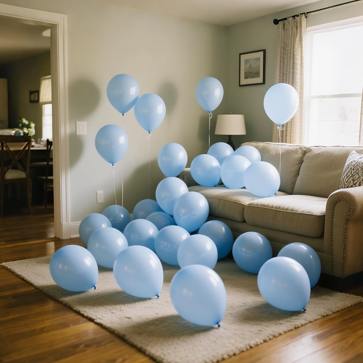Skiennix Pastel Blue Balloons - 12 Inch Latex Balloons for Birthday Parties & Baby Showers | 110 Pack with Ribbons